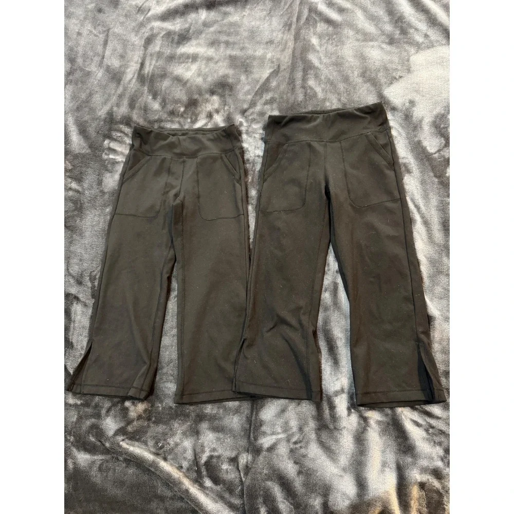 2 Pair 32 Degrees Heat Girls Black Leggings Pants Pockets XS 5/6 Cropped